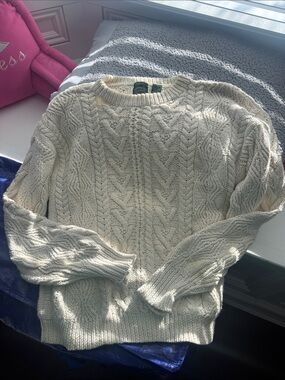 Men's Cream Cable-Knit Crewneck Sweater